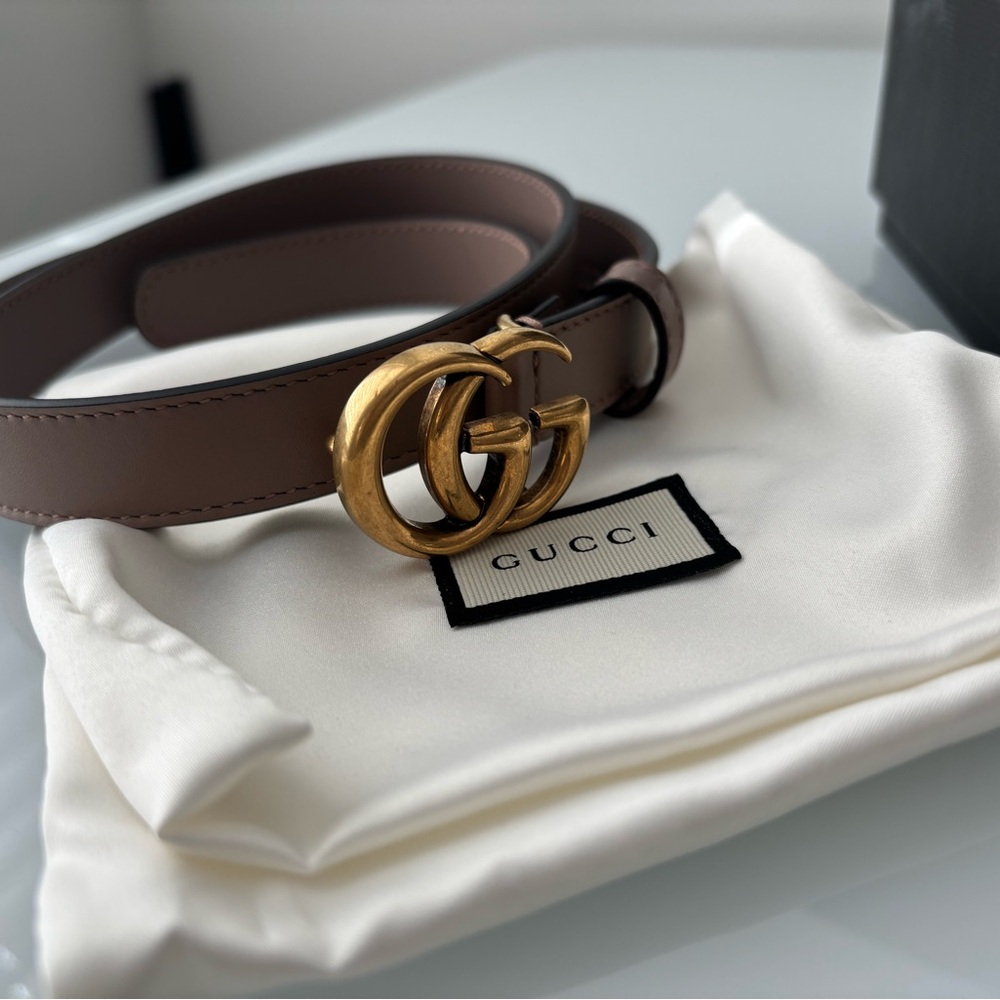 Gucci Brown Leather Belt with Gold Double G Buckle - Picture 3 of 8